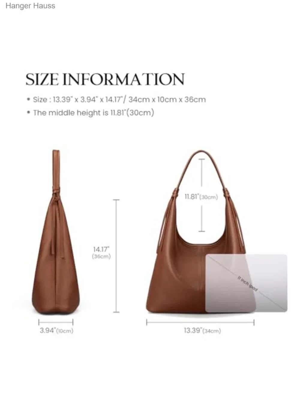 Genuine Leather Slouchy Hobo Handbag Tote with Tassel, Magnetic Closure,